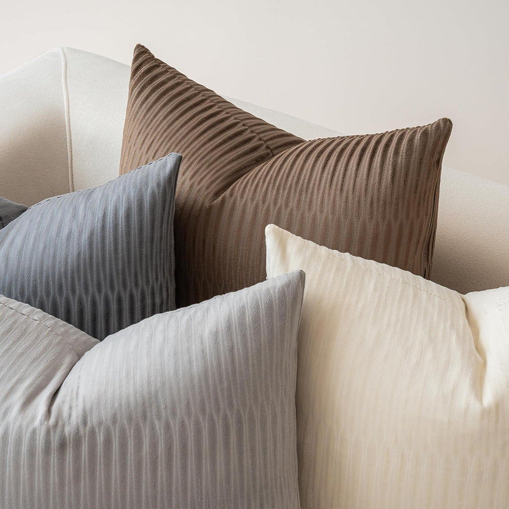 Embossed Velvet Pillow Covers 18x18 Set of 4, Neutral Brown Grey Cream Soft Decorative Throw Pillow Covers, Luxury Textured Cushion Covers for Couch Sofa Bed, Neutral Home Decor