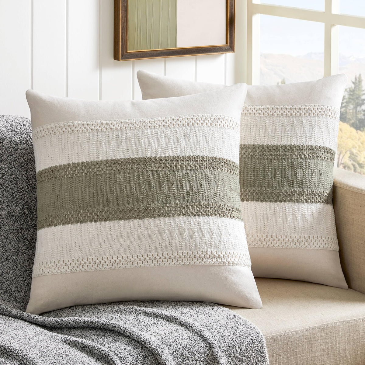 ZeeMart 2 Pack Boho Throw Pillow Covers, Contrast Green 22x22in