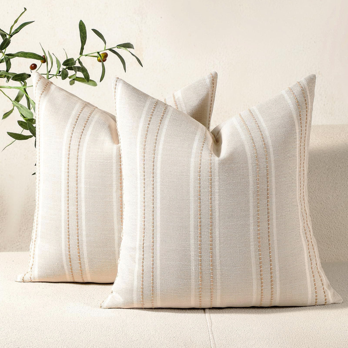 Hckot Sage Green Throw Pillow Covers 20x20 Set of 2 Striped Pillow Covers