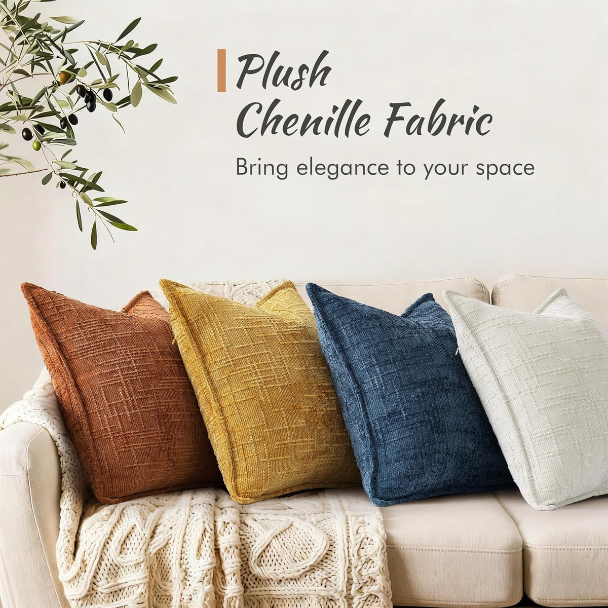decorUhome Chenille Decorative Throw Pillow Covers 12x20 Set of 2, Navy