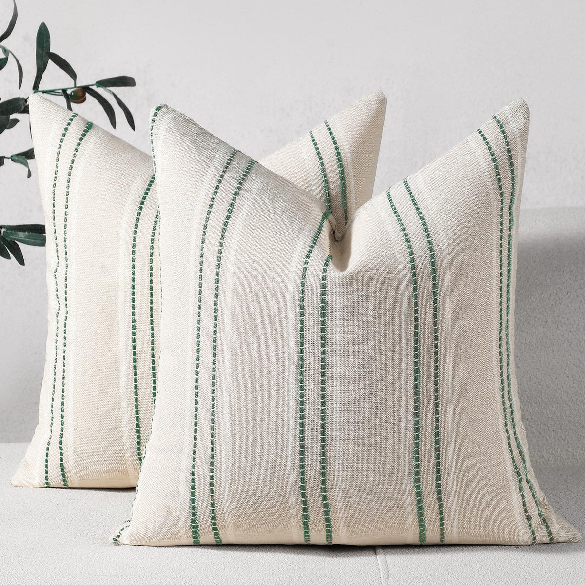 Hckot Sage Green Throw Pillow Covers 20x20 Set of 2 Striped Pillow Covers