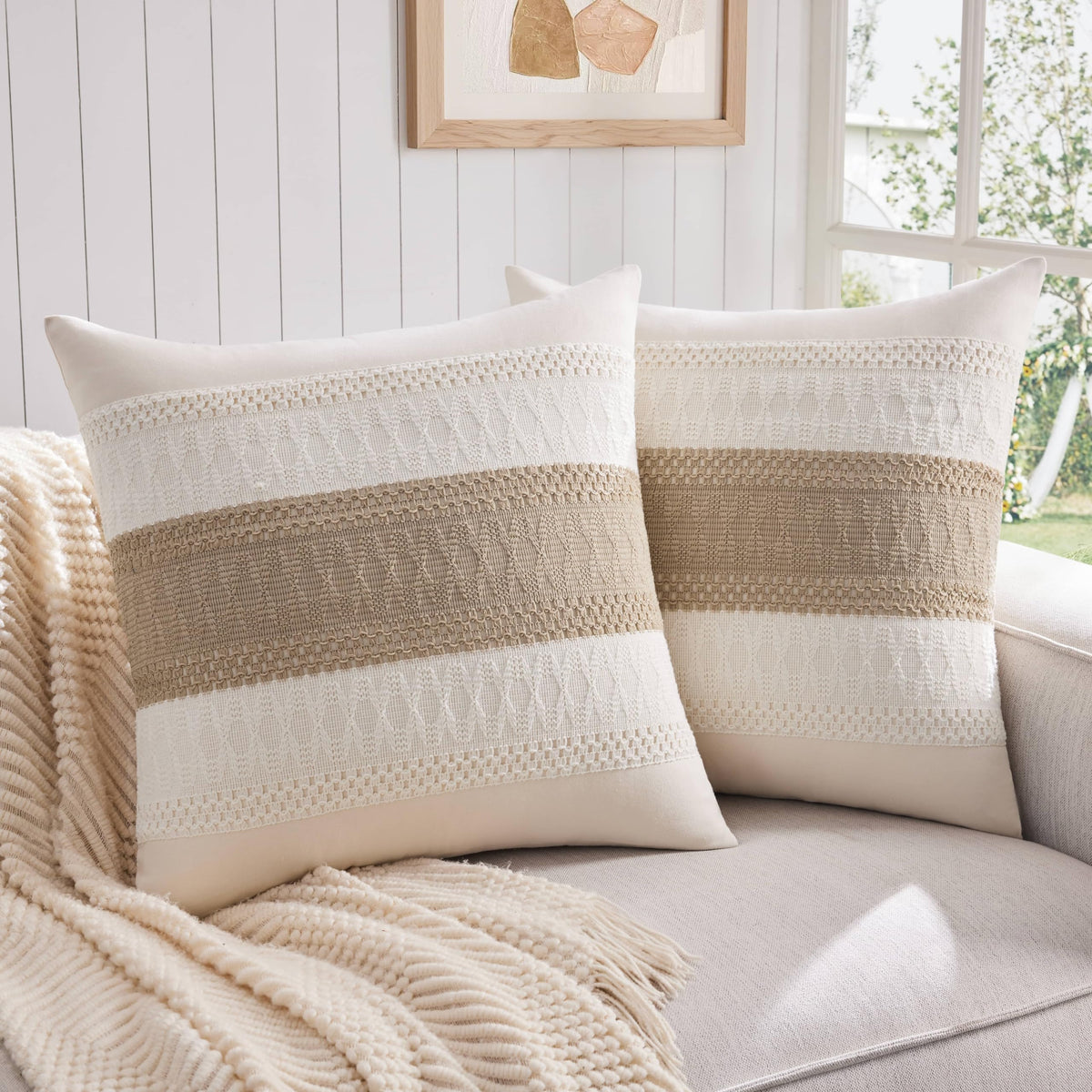 ZeeMart 2 Pack Boho Throw Pillow Covers, Contrast Green 22x22in