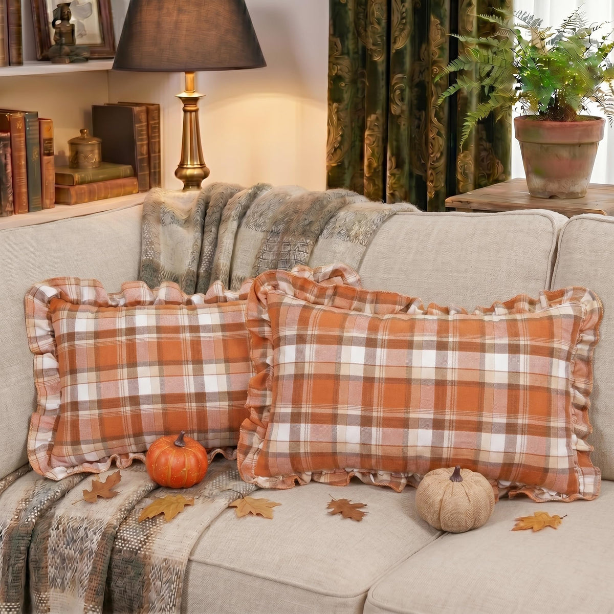 Chocolate Dark Brown Tartan Plaid Fall Cute Throw Pillow Covers 18x18