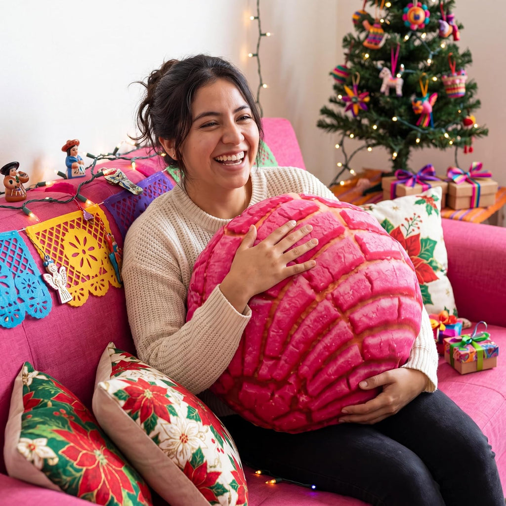 Yousoontic Pink Concha Throw Pillow 14 Inch Conchas Pan Dulce Decor 3D Round Mexican Bread Cushion Gift Funny Food Plush Stuffed Mexican Christmas Decorations for Sofa Bed Living Room Home