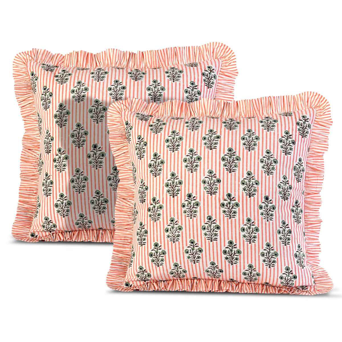 Ridhi Goldenrod Yellow Block Print Ruffle Pillow Covers 18x18 Inch Set of 2