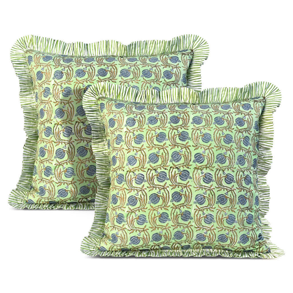 Ridhi Goldenrod Yellow Block Print Ruffle Pillow Covers 18x18 Inch Set of 2