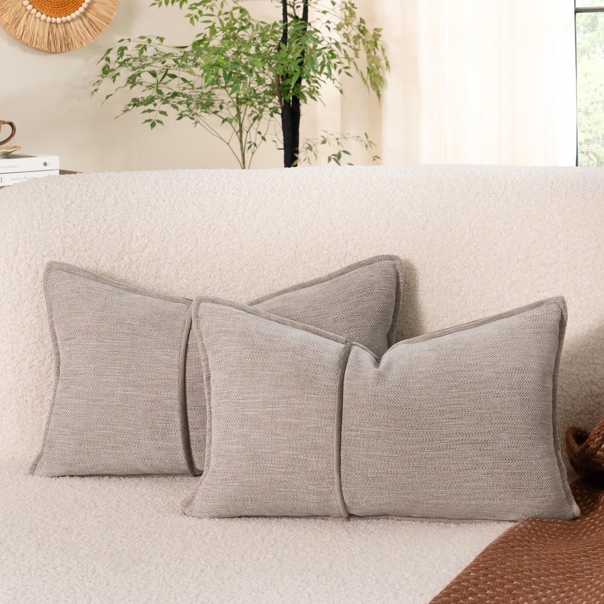 MATTINS Dusty Blue Cotton Throw Pillow Covers 22x22 Set of 2, Solid Decorative Pillow Covers with Chenille Texture and Velvet Back, Neutral Farmhouse Cushion Covers for Sofa Couch Bedroom
