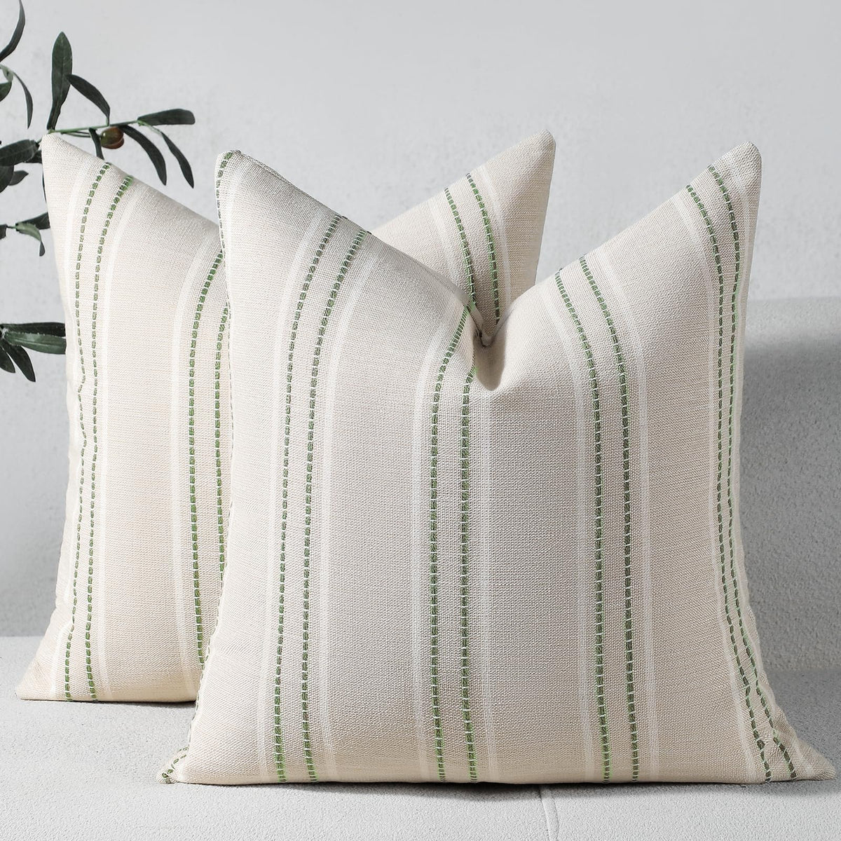 Hckot Sage Green Throw Pillow Covers 20x20 Set of 2 Striped Pillow Covers