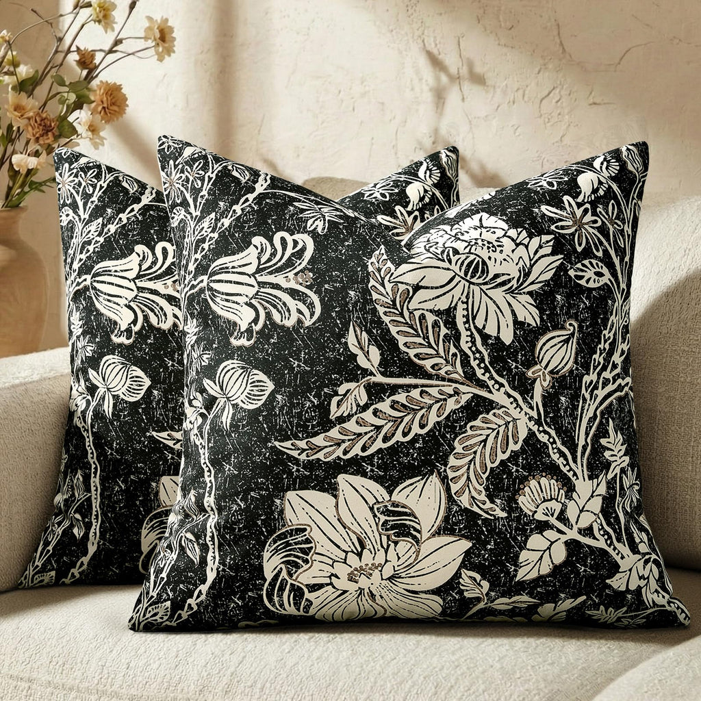 Cotton Navy Blue 18x18 Floral Decorative Sofa Couch Throw Pillow Covers