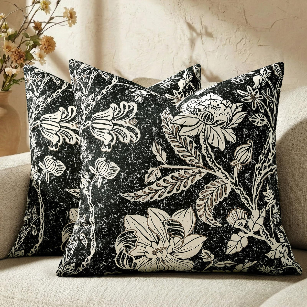 Cotton Navy Blue 18x18 Floral Decorative Sofa Couch Throw Pillow Covers