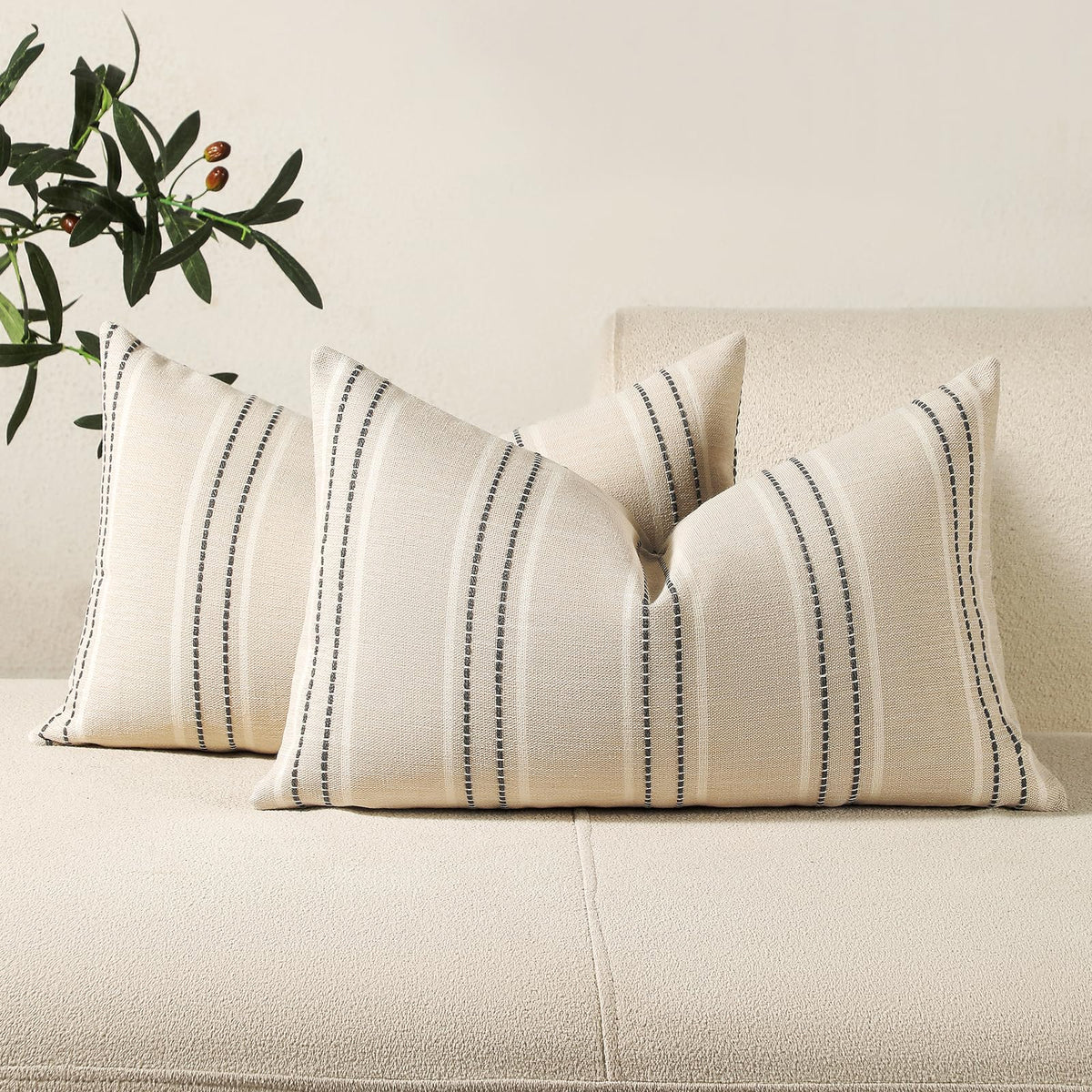 Hckot Sage Green Throw Pillow Covers 20x20 Set of 2 Striped Pillow Covers