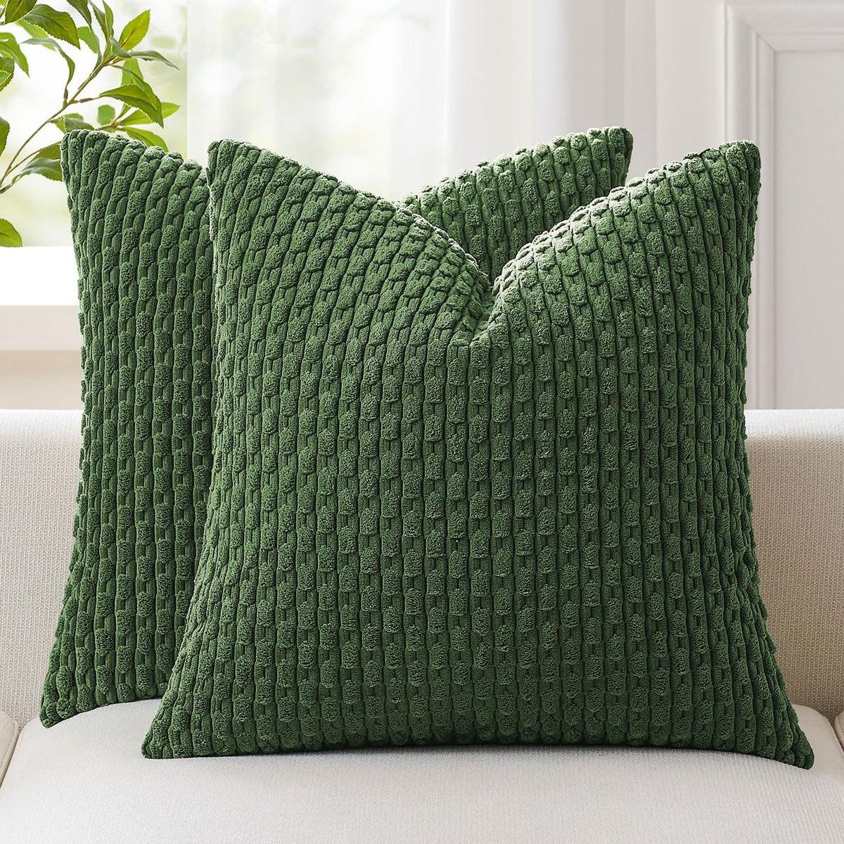 Kevin Textile Soft Corduroy 18x18 Inch Pillow Covers 2 Pack, Dark Green