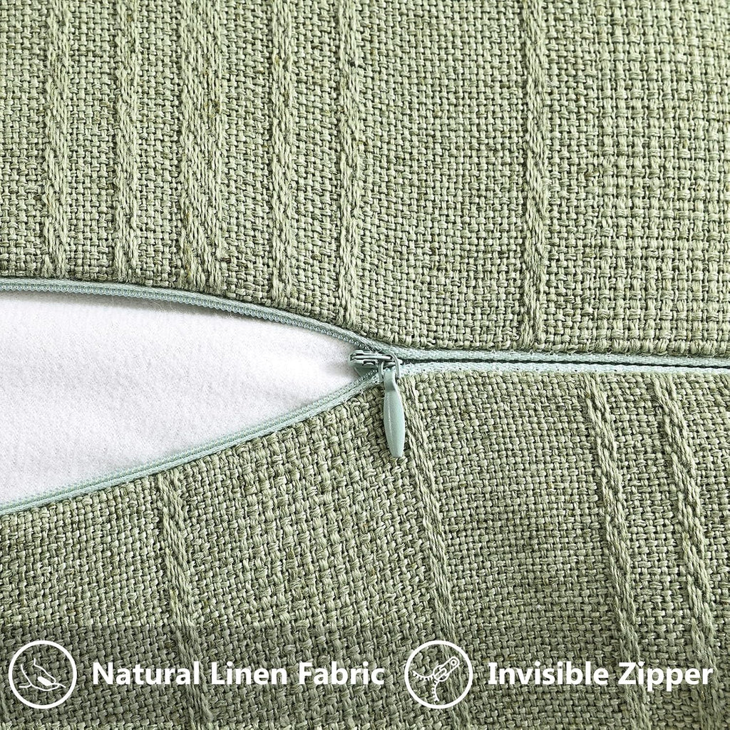 decorUhome Sage Green Textured Linen Throw Pillow Covers 18x18 Set of 2