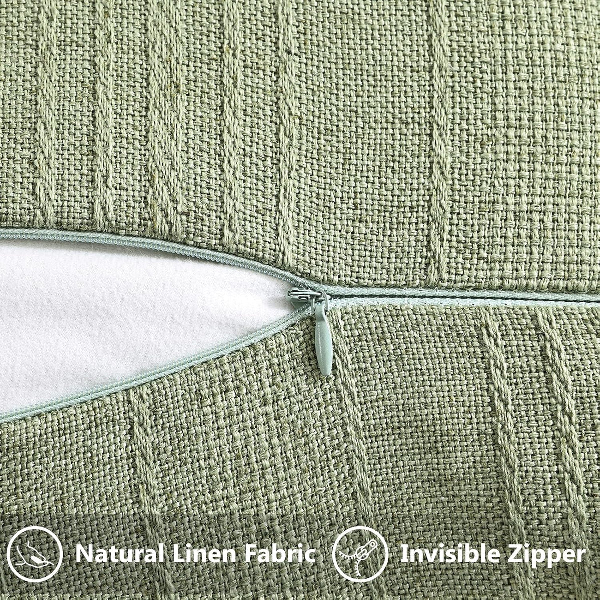 decorUhome Sage Green Textured Linen Throw Pillow Covers 18x18 Set of 2