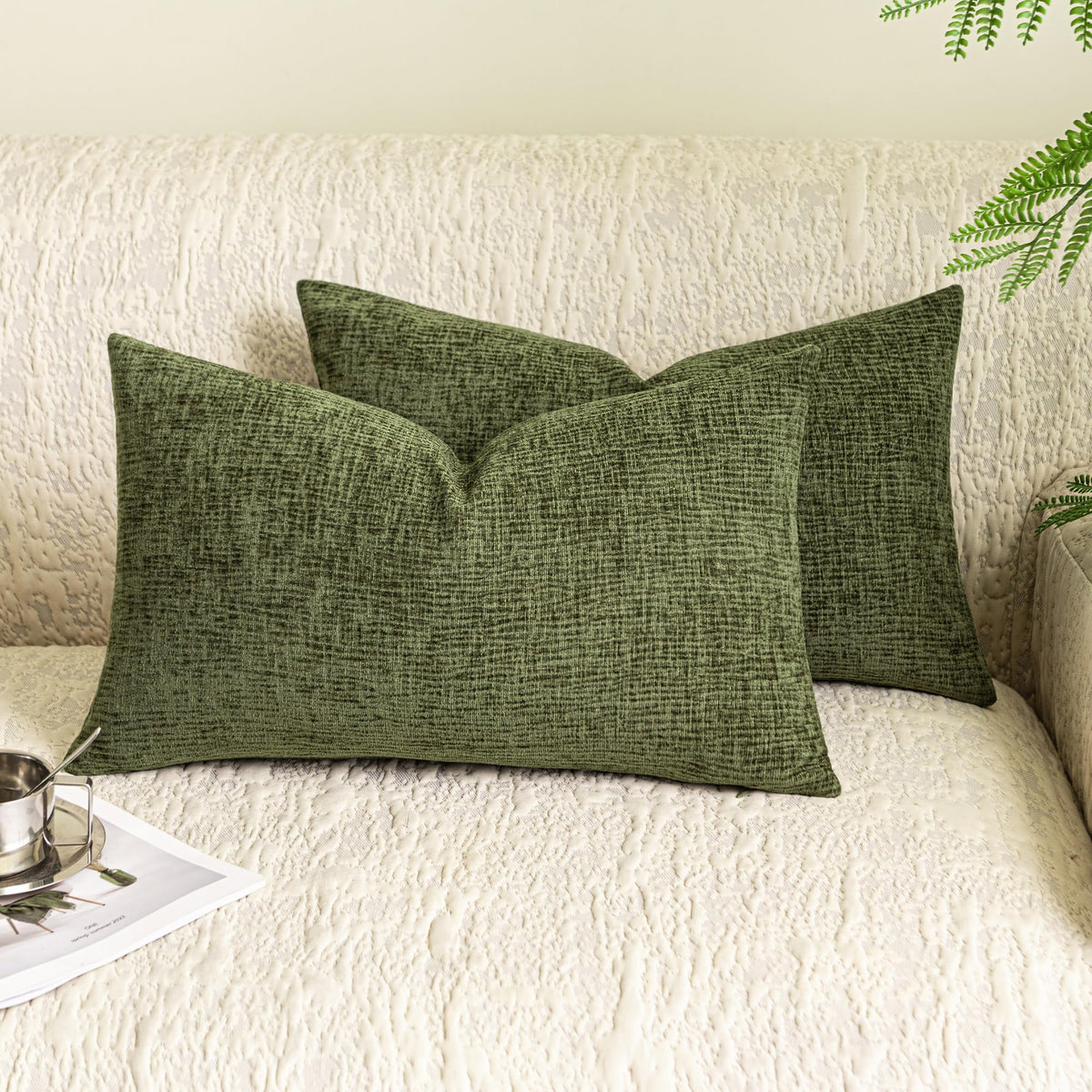 Stellhome Pack of 2 Soft Textured Throw Decorative Pillow Covers Square Accent Solid Cushion Cover Cozy Farmhouse Pillow Case for Couch Sofa Bedroom Living Room 18x18 Inch, Natural Beige