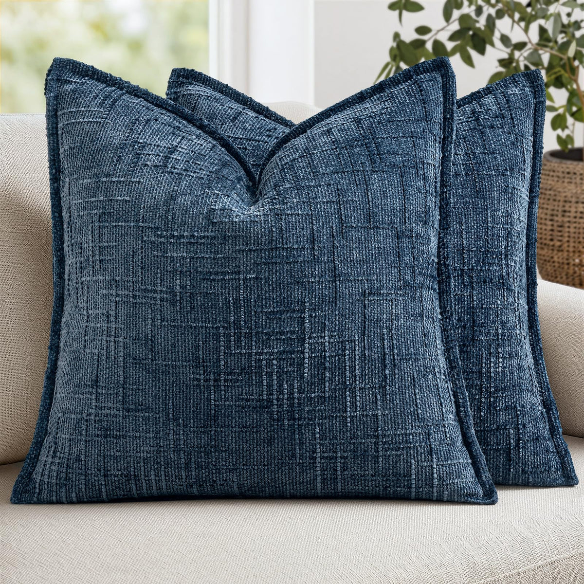 MIULEE Slubby Textured Decorative Throw Pillow Covers Beige 18x18