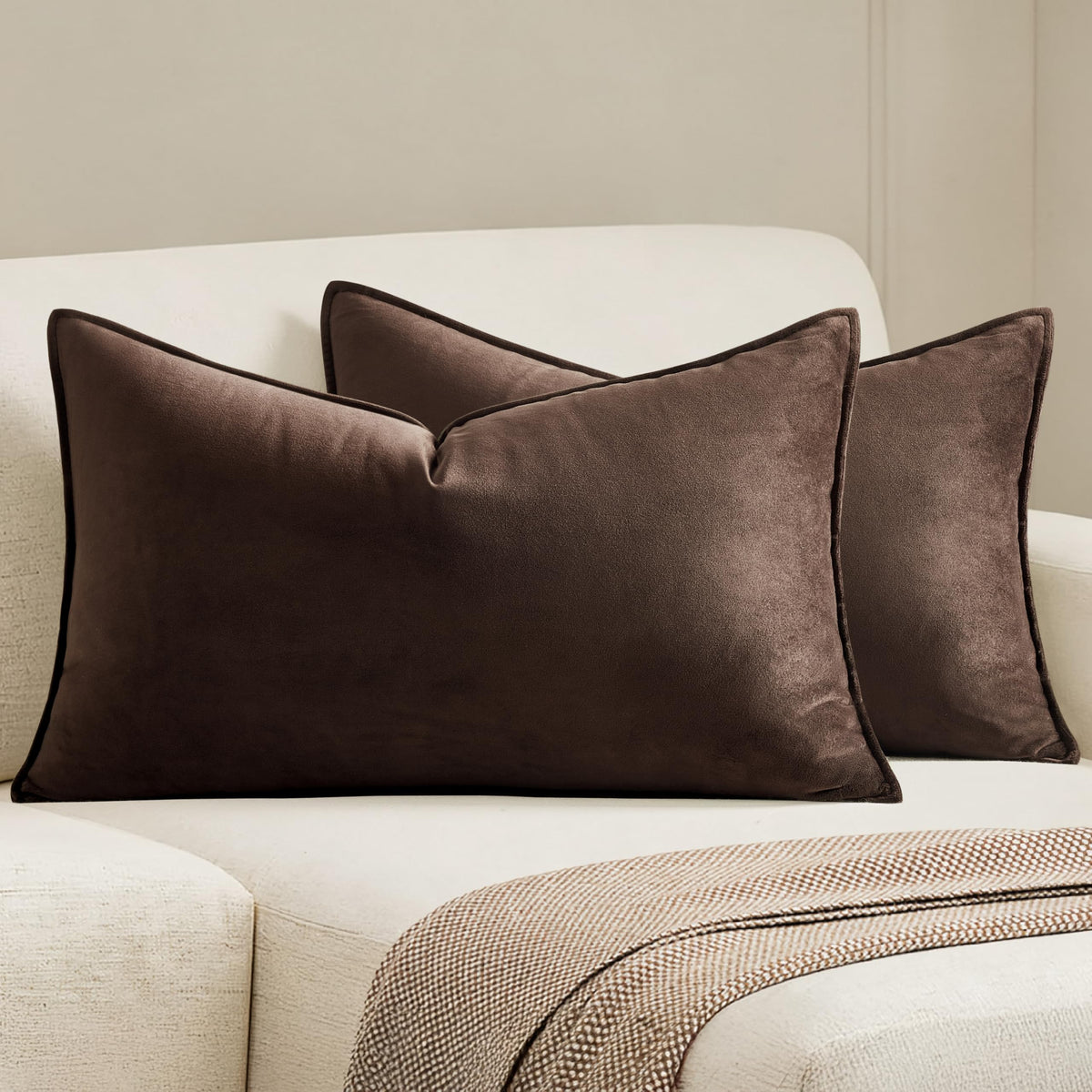 MIULEE Decorative Brown Velvet Throw Pillow Covers for Couch 18x18 Inch