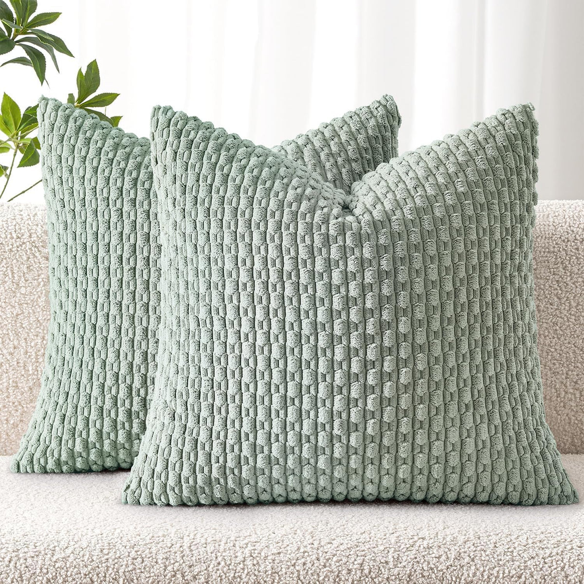 MIULEE Decorative Throw Pillow Covers 20x20 Sage Green Textured Corduroy