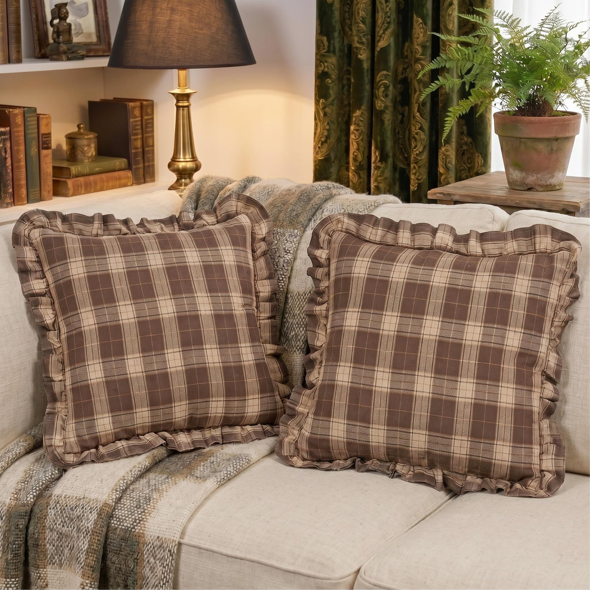 Chocolate Dark Brown Tartan Plaid Fall Cute Throw Pillow Covers 18x18