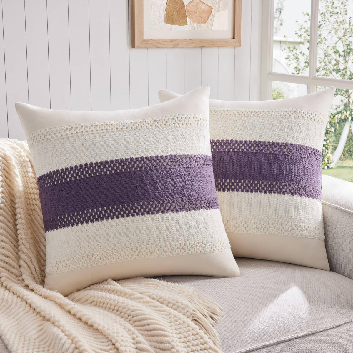 ZeeMart 2 Pack Boho Throw Pillow Covers, Contrast Green 22x22in
