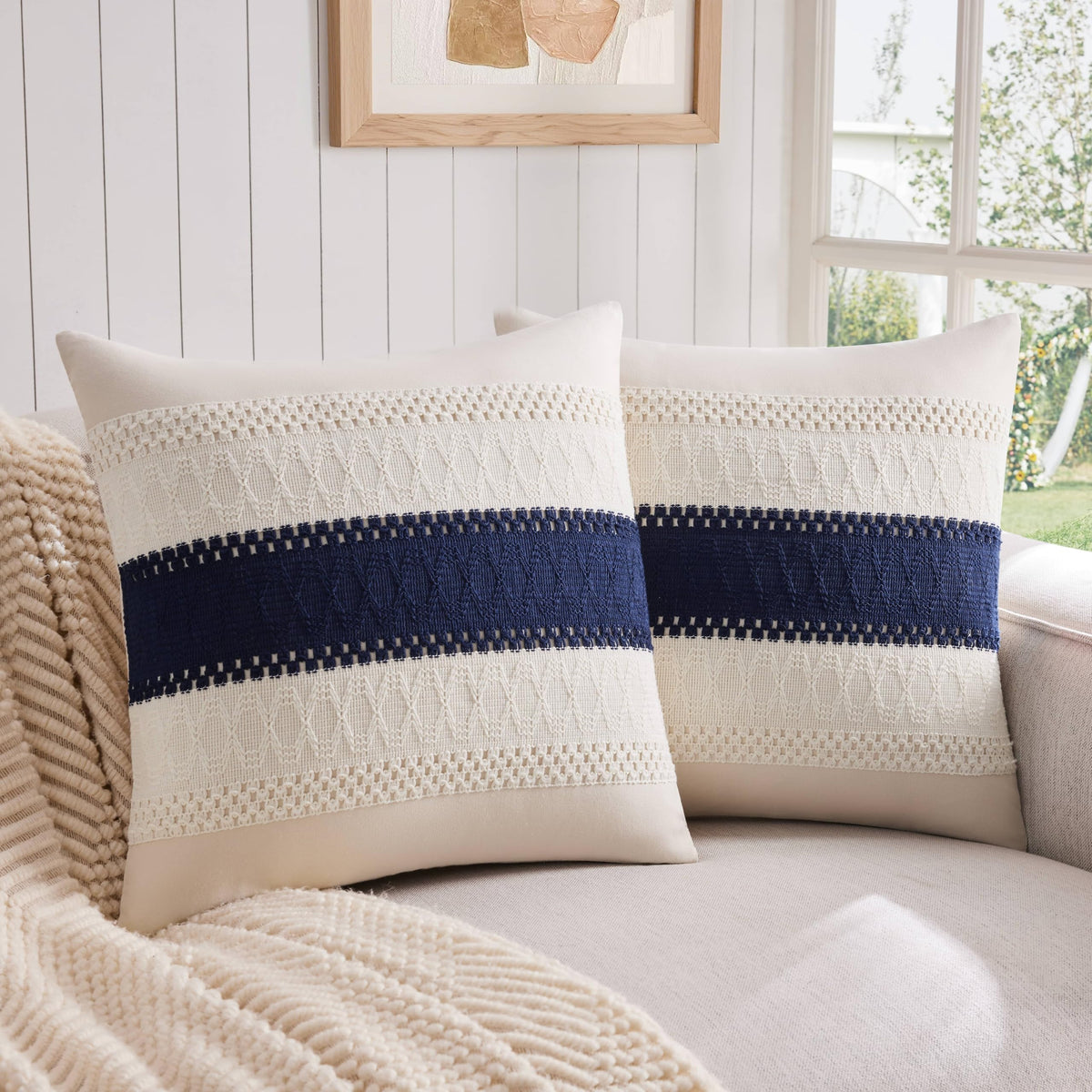 ZeeMart 2 Pack Boho Throw Pillow Covers, Contrast Green 22x22in
