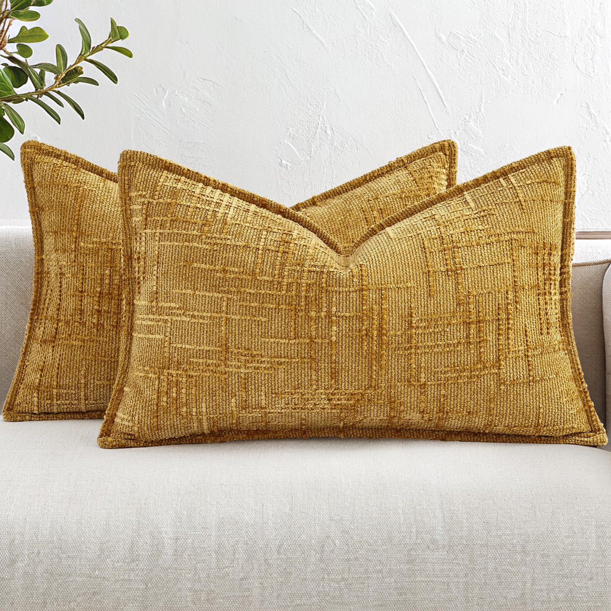 decorUhome Chenille Decorative Throw Pillow Covers 12x20 Set of 2, Navy