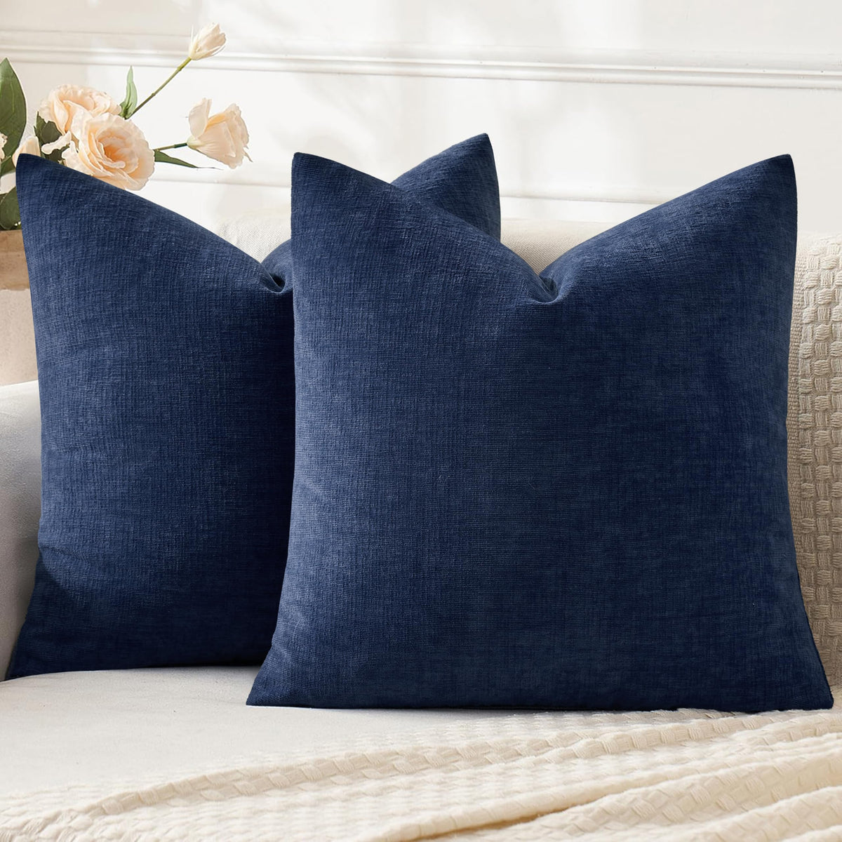 MIULEE Sage Green Chenille Couch Throw Pillow Covers, 18x18