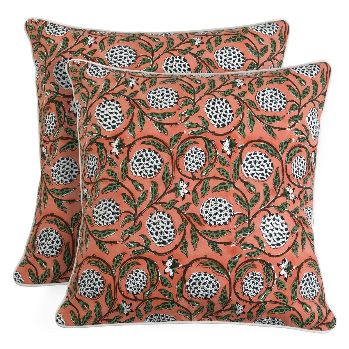 Ridhi Asparagus Green Block Print Cotton Pillow Cover 16x16 Inch Set of 2