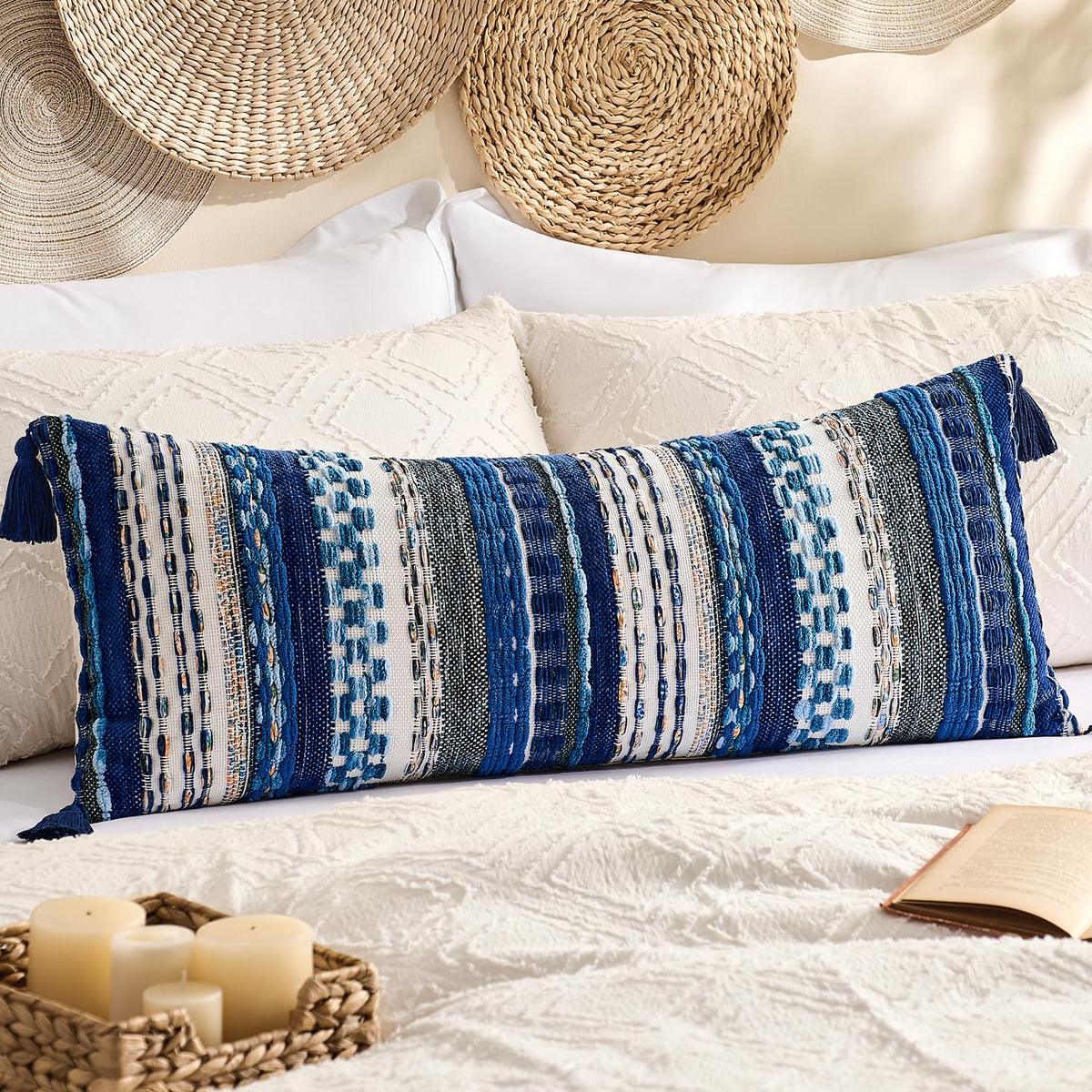 Kevin Textile Boho Tassel 12x20 Inch Lumbar Pillow Cover 1 Pack, Green