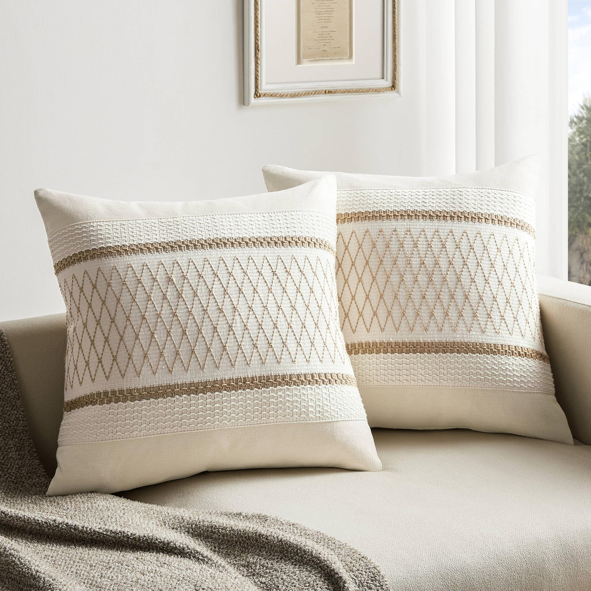 ZeeMart 2 Pack Boho Throw Pillow Covers, Contrast Green 22x22in