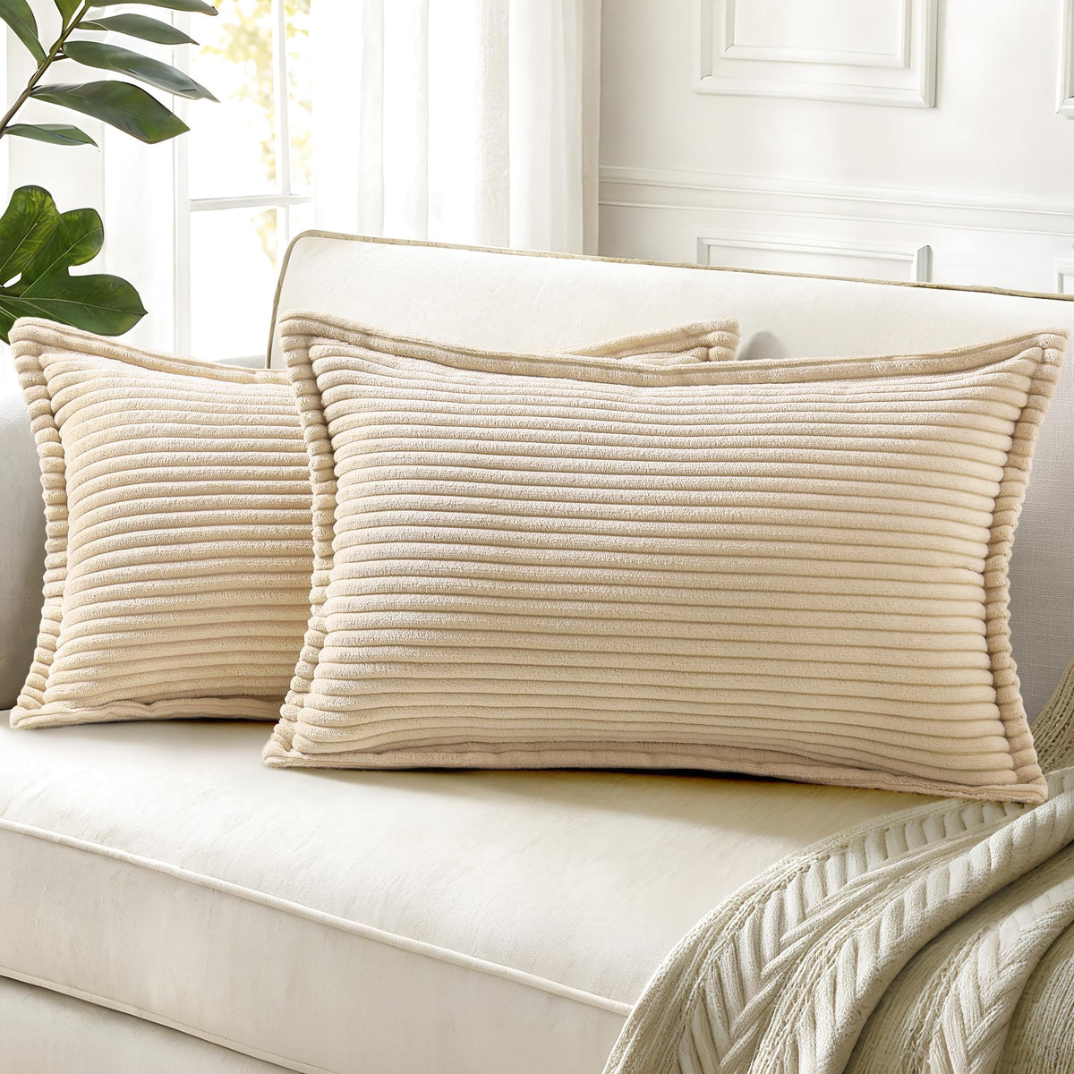 decorUhome Fall Corduroy Rust Throw Pillow Covers 18x18 Set of 2