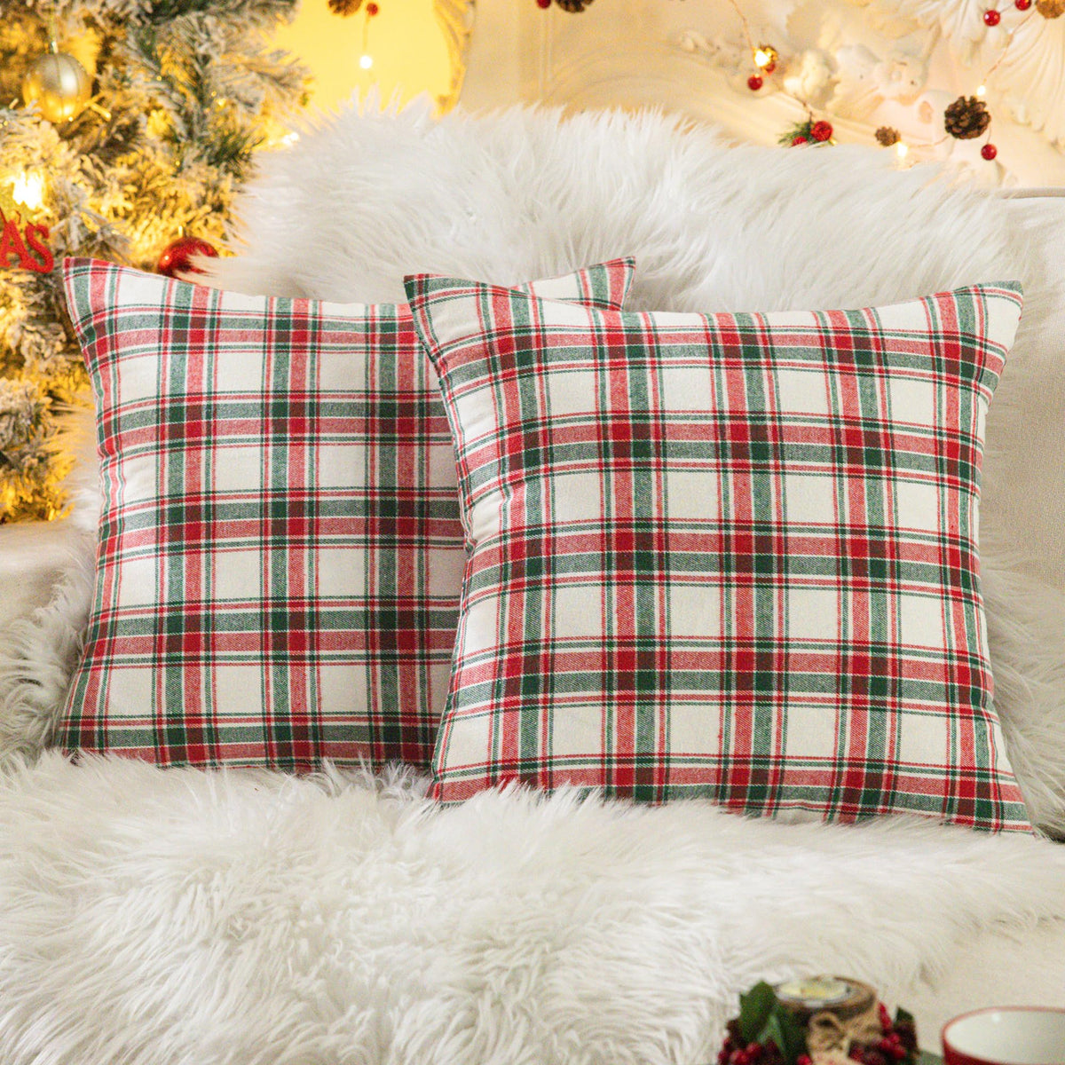 AQOTHES Fall Plaid Orange Throw Pillow Covers 18x18 Inch Set of 2