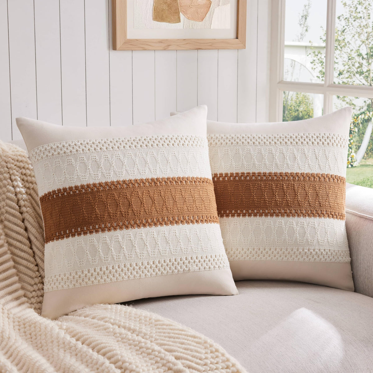 ZeeMart 2 Pack Boho Throw Pillow Covers, Contrast Green 22x22in