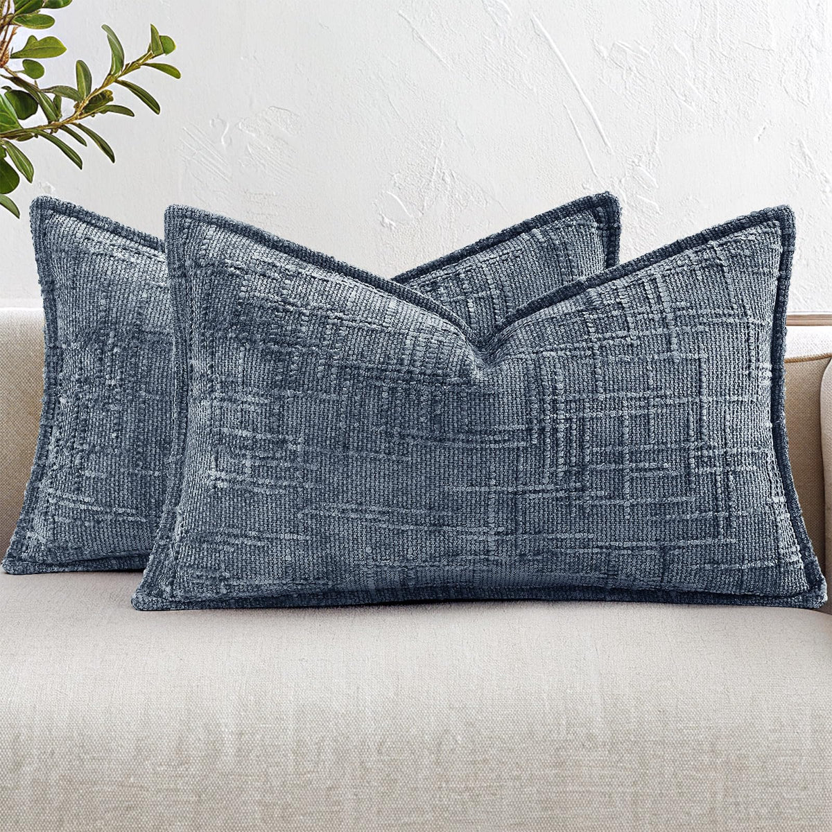 decorUhome Chenille Decorative Throw Pillow Covers 12x20 Set of 2, Navy