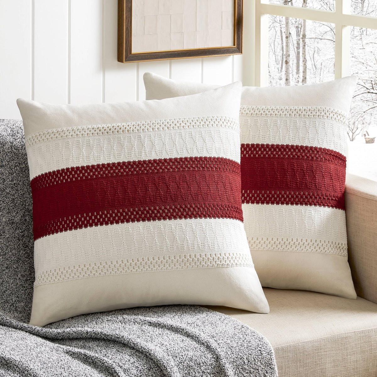 ZeeMart 2 Pack Boho Throw Pillow Covers, Contrast Green 22x22in