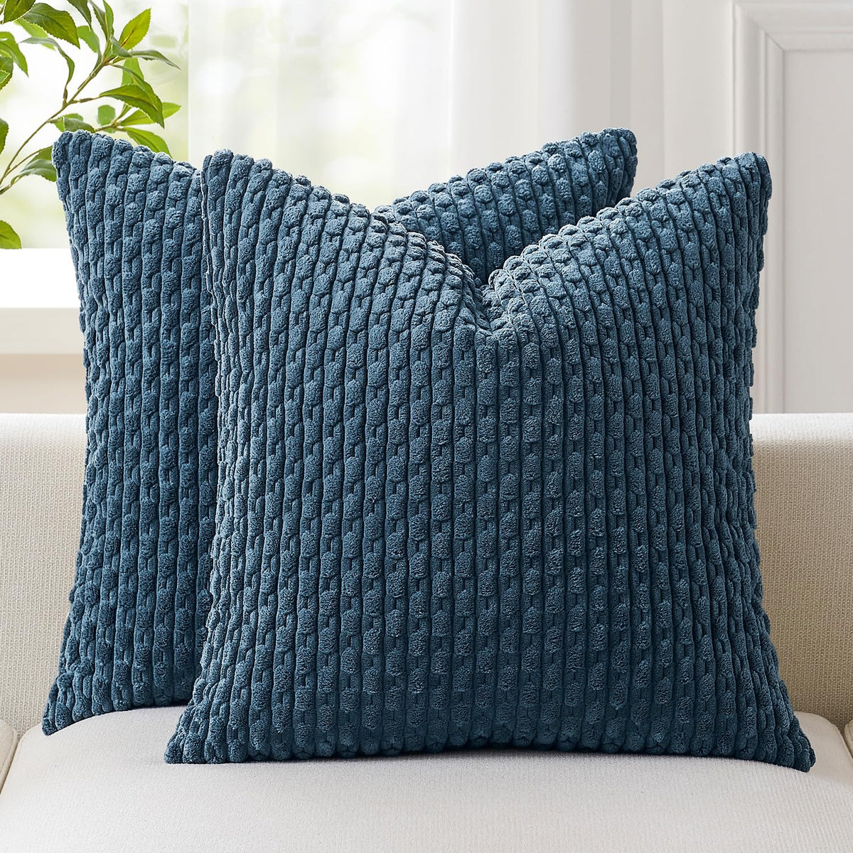 Kevin Textile Soft Corduroy 18x18 Inch Pillow Covers 2 Pack, Dark Green