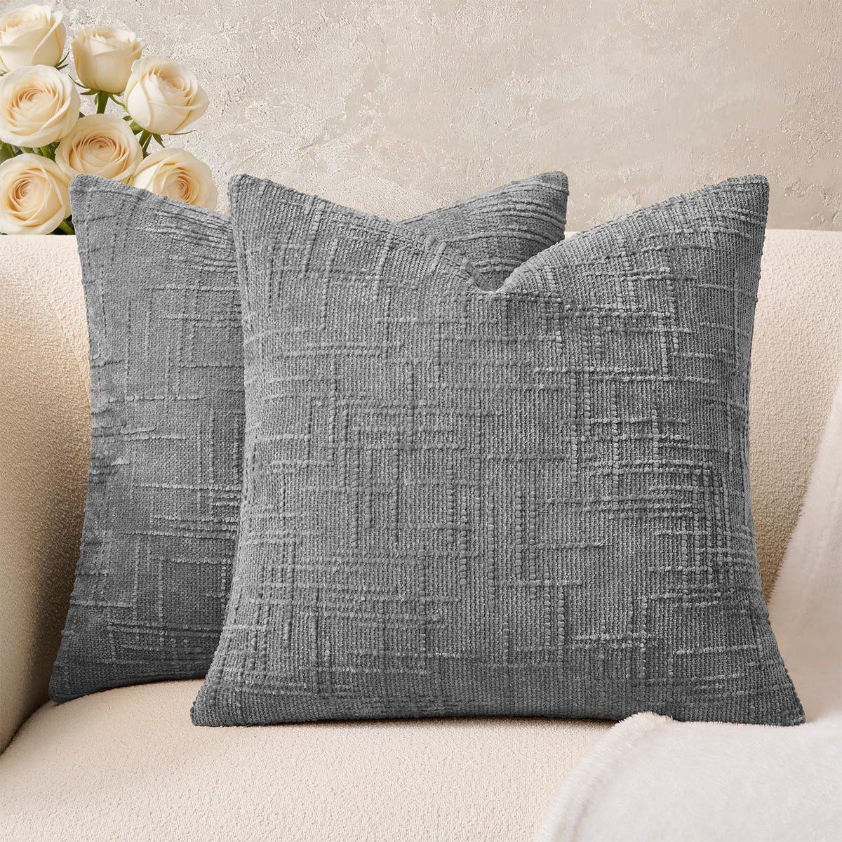 Throw Pillow Covers Mustard Yellow Set of 2 18x18 Inch Pillow Covers, Soft Fall Chenille Neutral Decorative Covers for Couch Sofa Bed Living Room, Home Modern Farmhouse Boho Decor