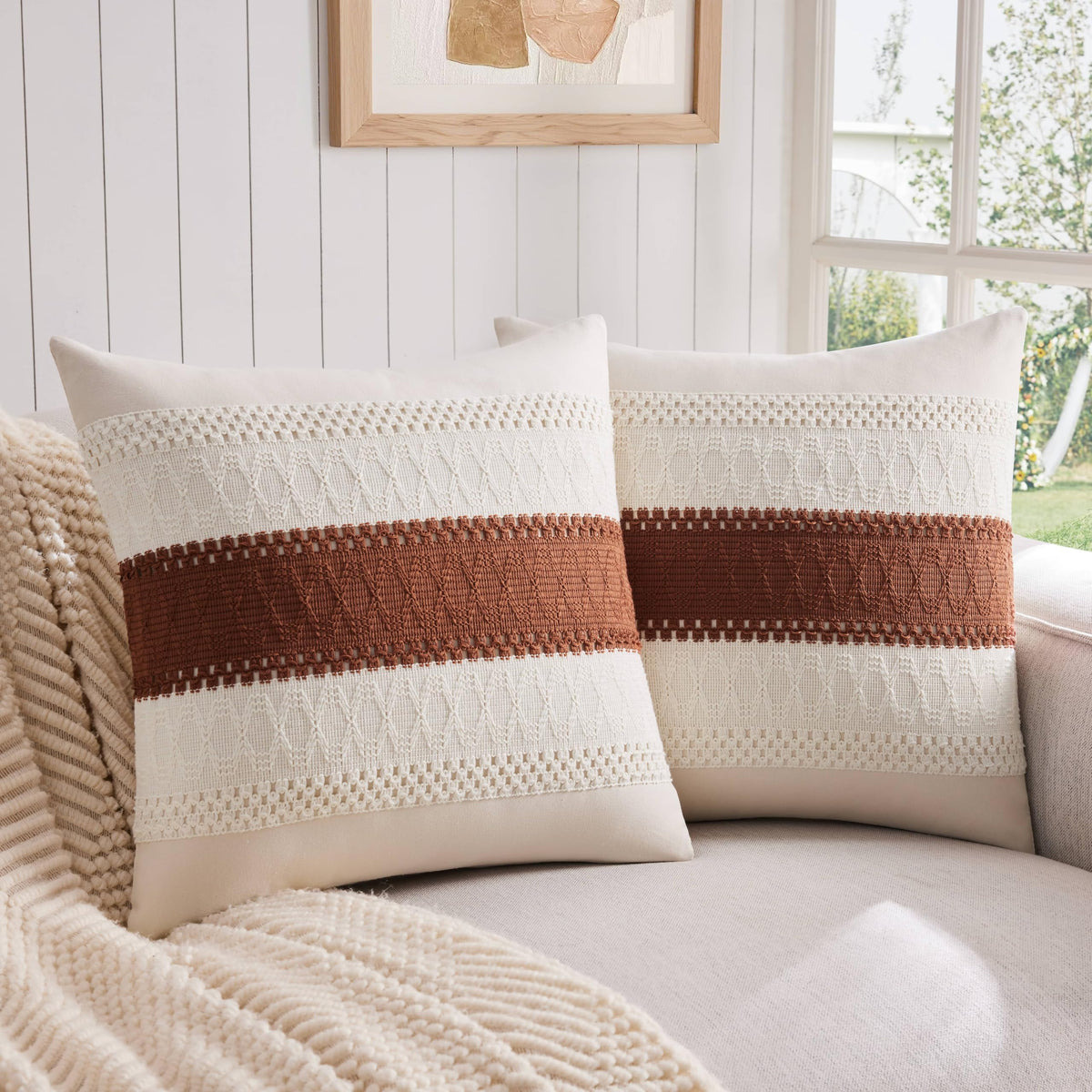 ZeeMart 2 Pack Boho Throw Pillow Covers, Contrast Green 22x22in