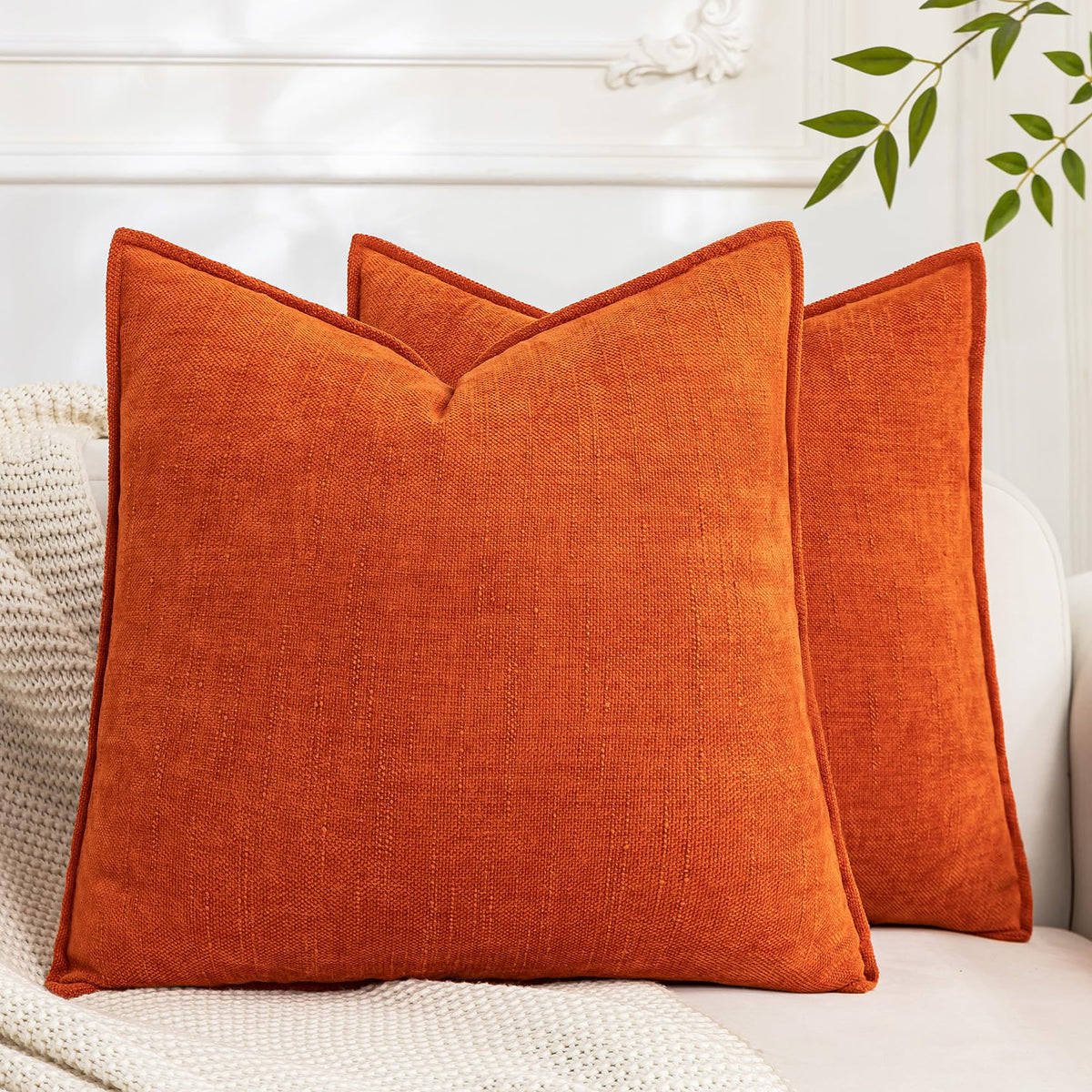 Set of 2 Soft Textured Decorative Throw Pillow Covers 18x18 Inch Cozy Farmhouse Cushion Cover Square Accent Pillow Cases for Bed Couch Sofa Living Room, Taupe Grey