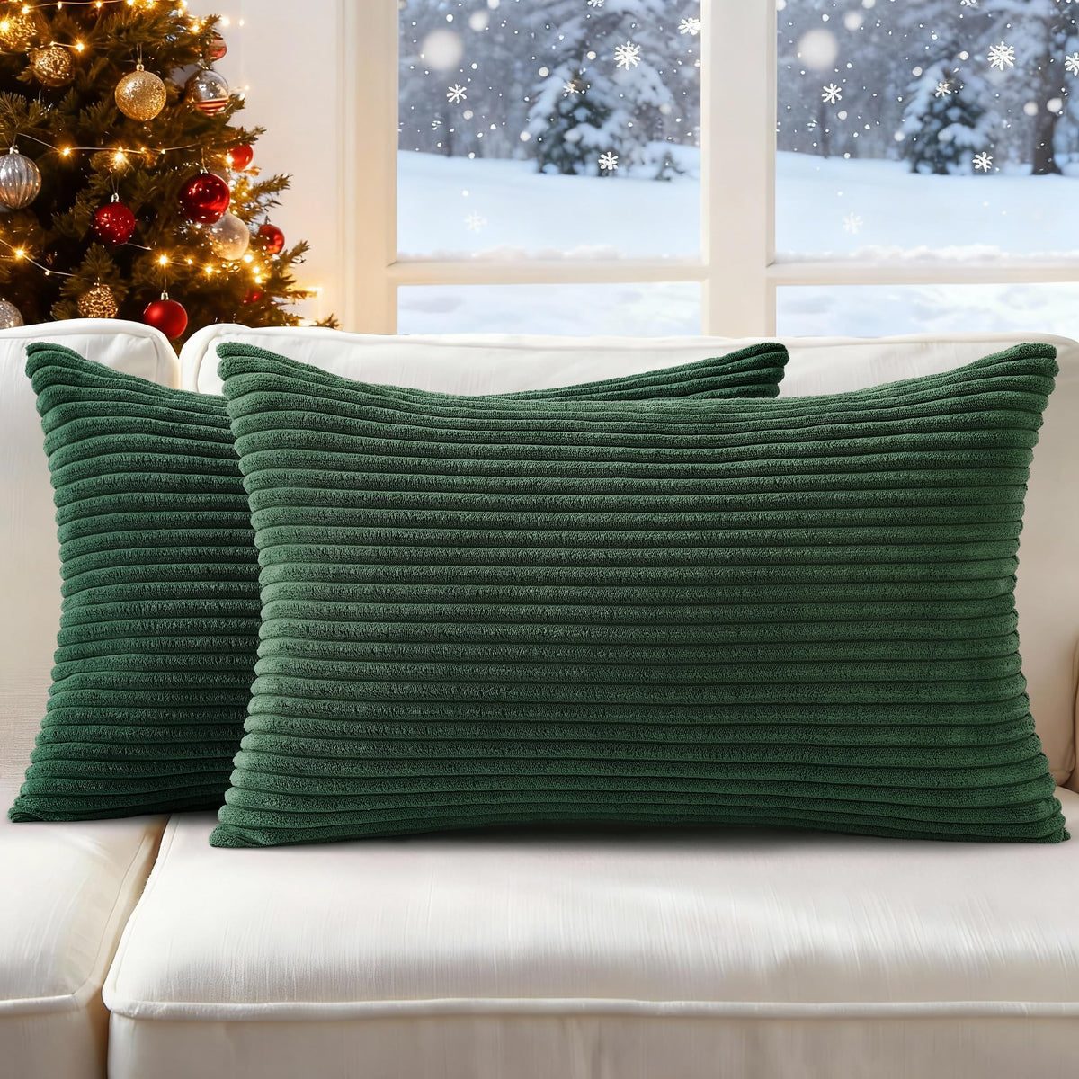 Mecatny Corduroy Fall Throw Pillow Covers 18x18 Set of 2 Cream White