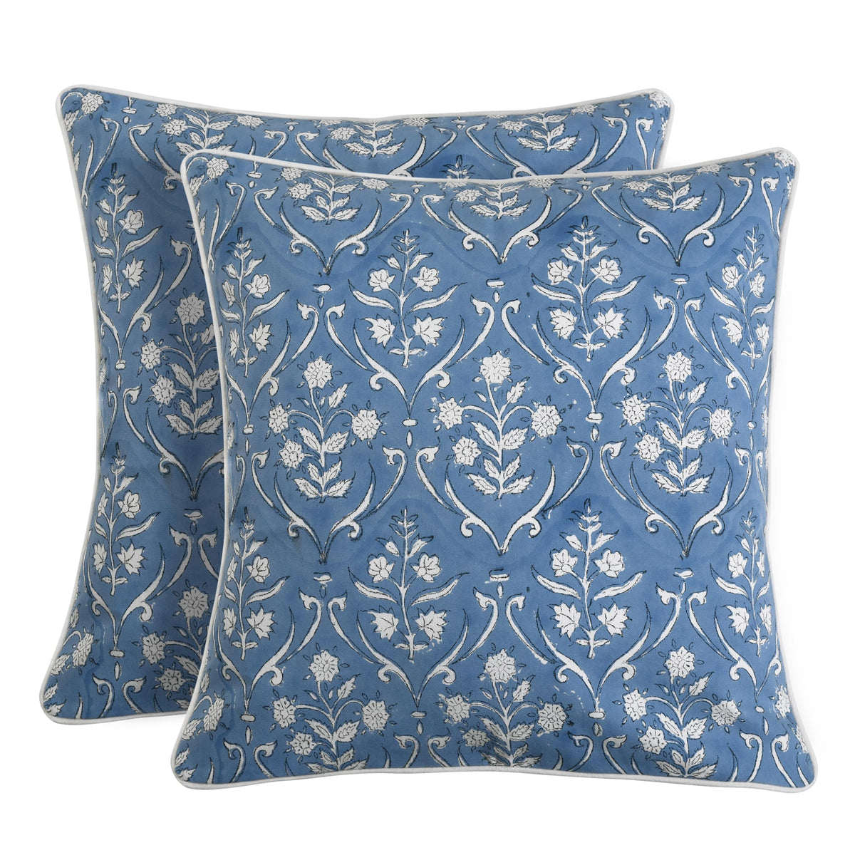 Ridhi Asparagus Green Block Print Cotton Pillow Cover 16x16 Inch Set of 2