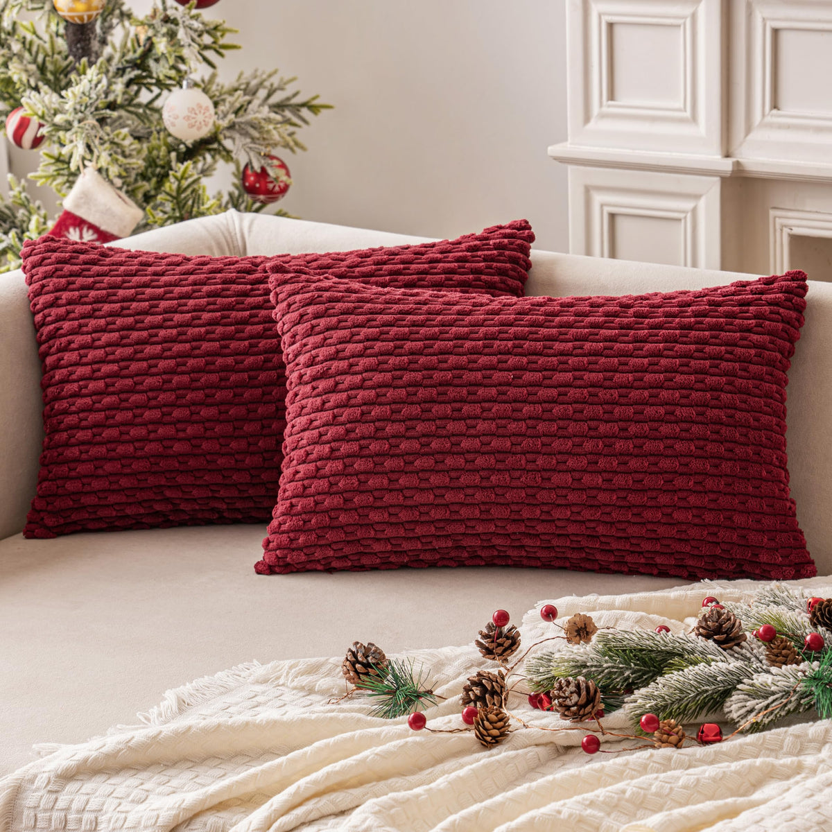 MIULEE Decorative Throw Pillow Covers 20x20 Sage Green Textured Corduroy