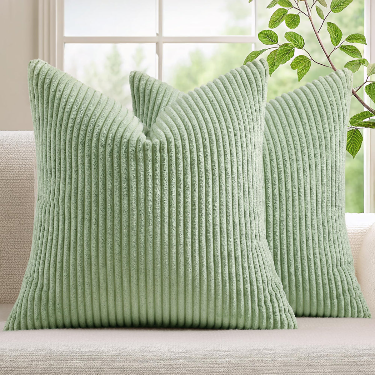 Mecatny Corduroy Fall Throw Pillow Covers 18x18 Set of 2 Cream White