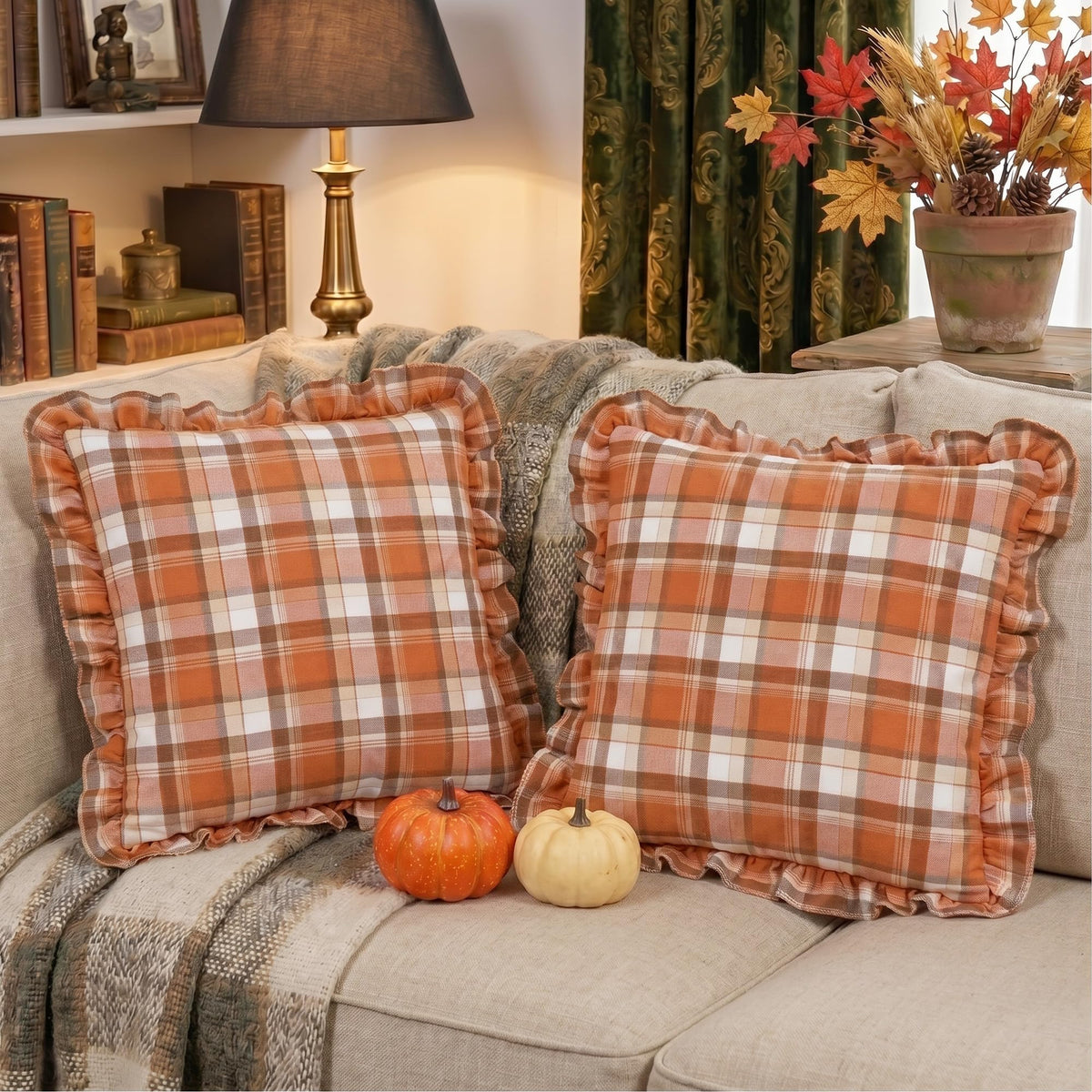 Chocolate Dark Brown Tartan Plaid Fall Cute Throw Pillow Covers 18x18