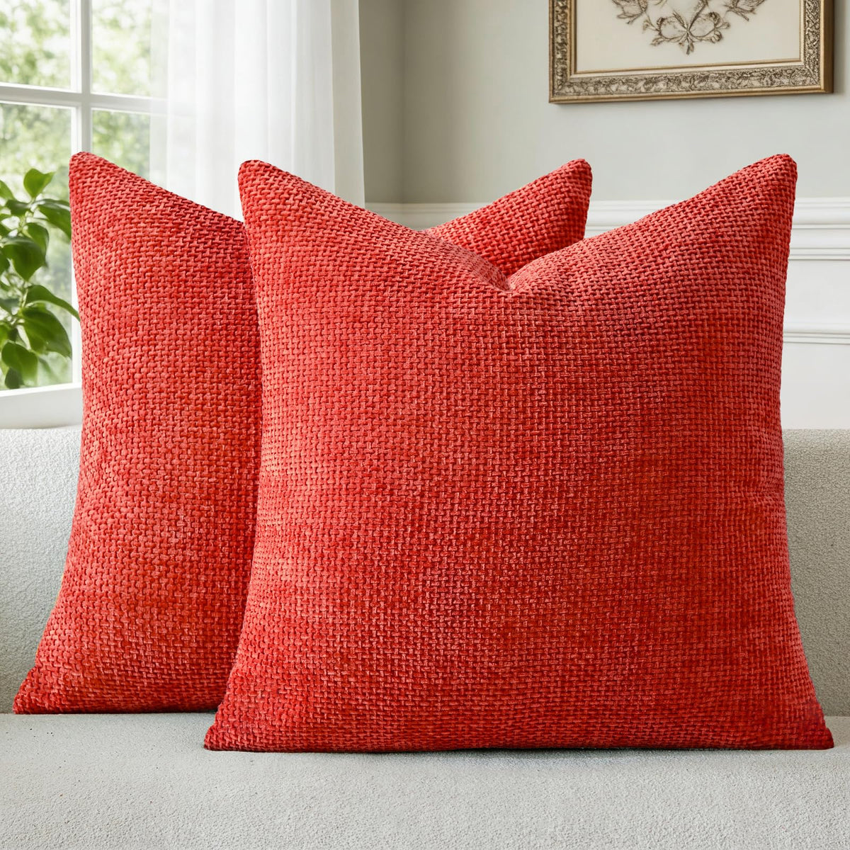 a moment Light Green Chenille Throw Pillow Covers 20x20 Inch Pack of 2 Modern Decorative Throw Pillow Covers Farmhouse Cross Covers Home Decor for Sofa Bedroom Living Room Spring