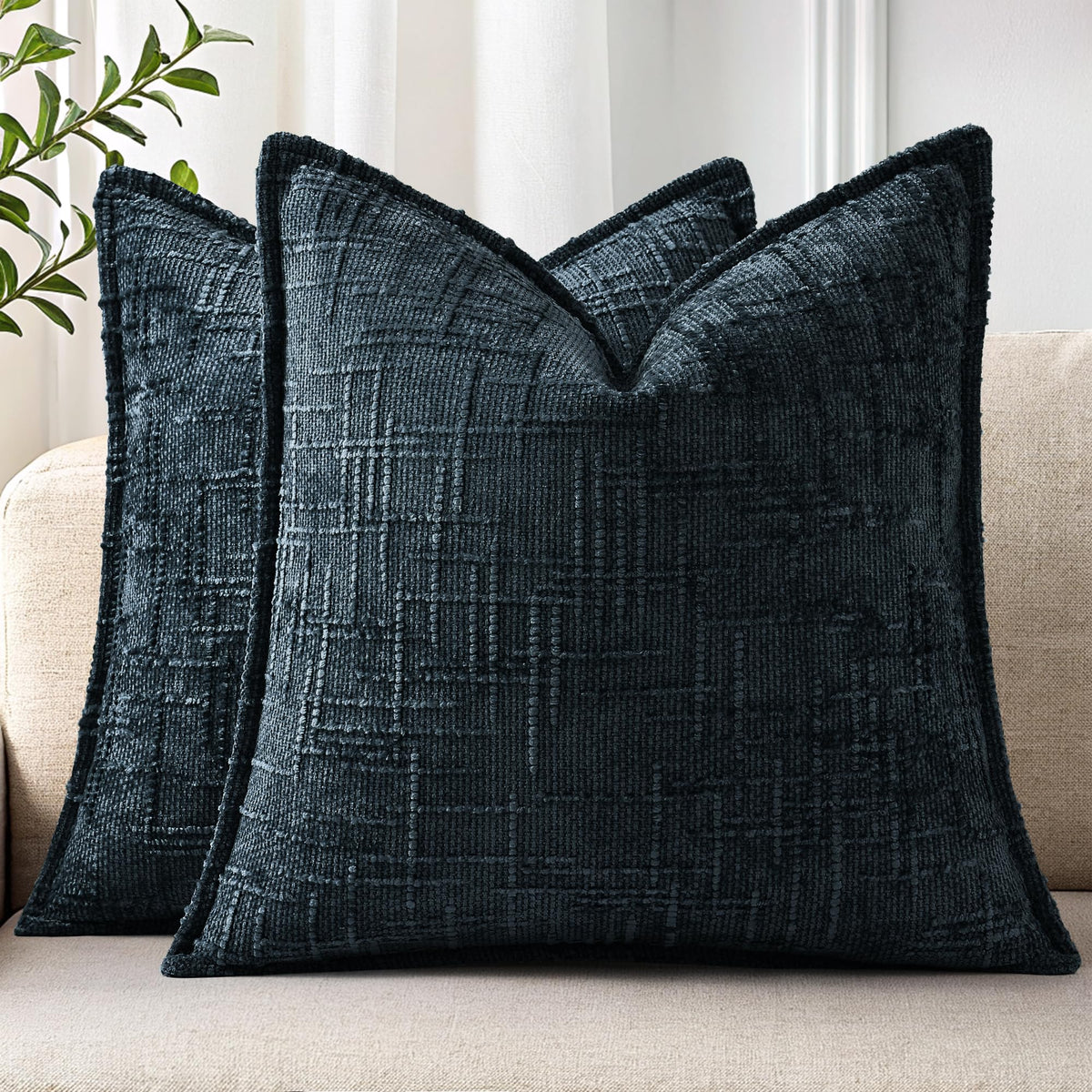 decorUhome Chenille Decorative Throw Pillow Covers 12x20 Set of 2, Navy