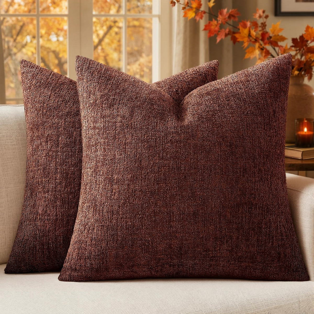 MIULEE Couch Pillow Covers Textured Chenille Home Decor 20x20 Navy Blue