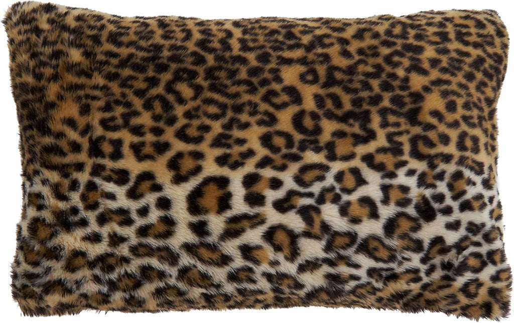 SARO LIFESTYLE Guépard Collection Cheetah Print Faux Fur Throw Pillow with Poly Filling, 12" x 20", Brown