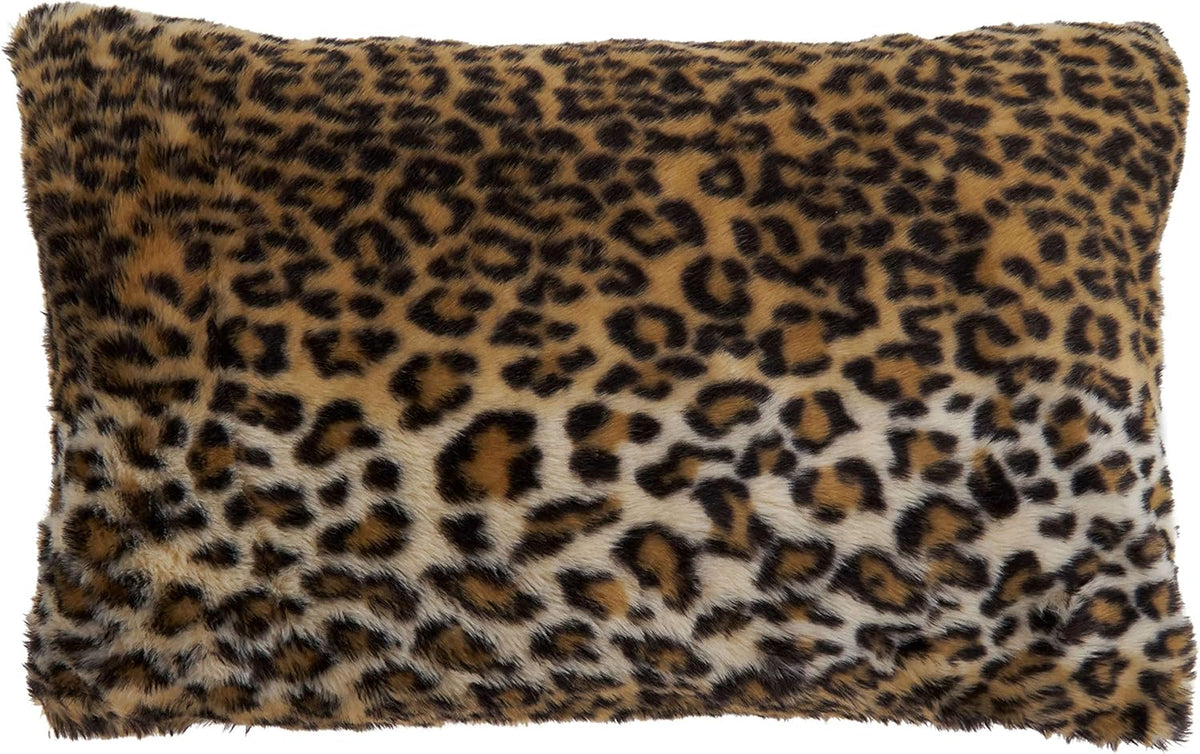 SARO LIFESTYLE Guépard Collection Cheetah Print Faux Fur Throw Pillow with Poly Filling, 12" x 20", Brown
