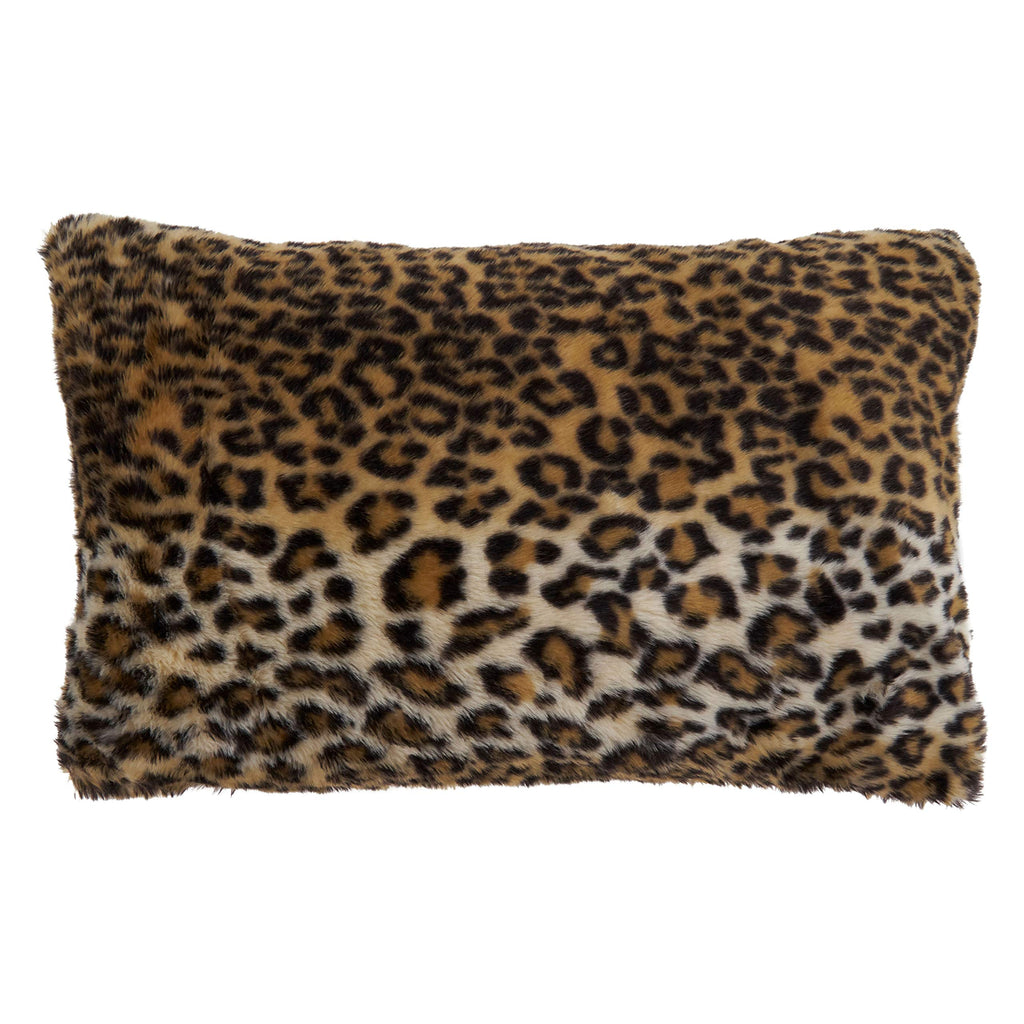 SARO LIFESTYLE Guépard Collection Cheetah Print Faux Fur Throw Pillow with Poly Filling, 12" x 20", Brown